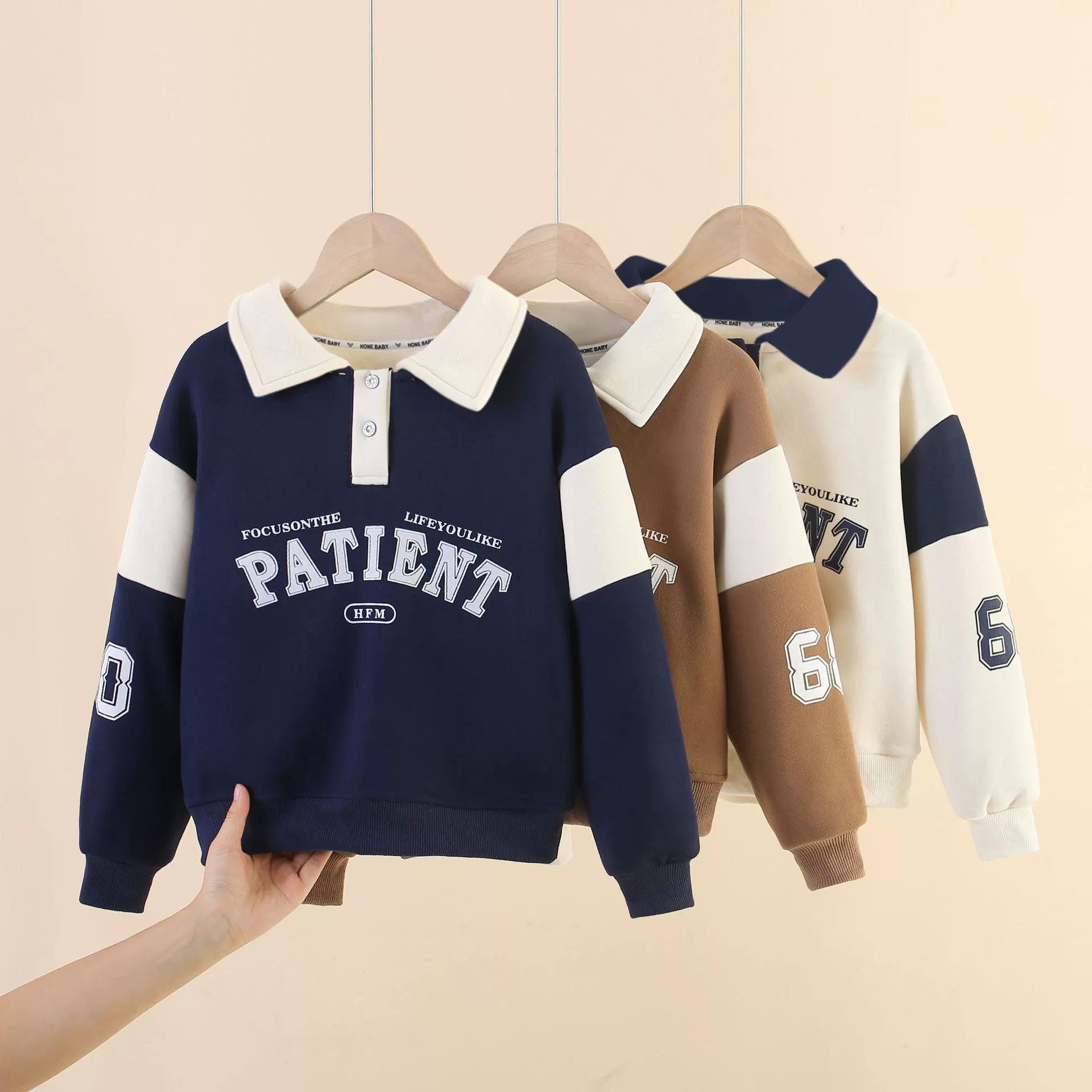 Детская толстовка-поло с длинными рукавами, воротником, утепленная, с мультяшным принтом, стильный топ для мальчиков, осенне-зимний теплый пуловер для малышей