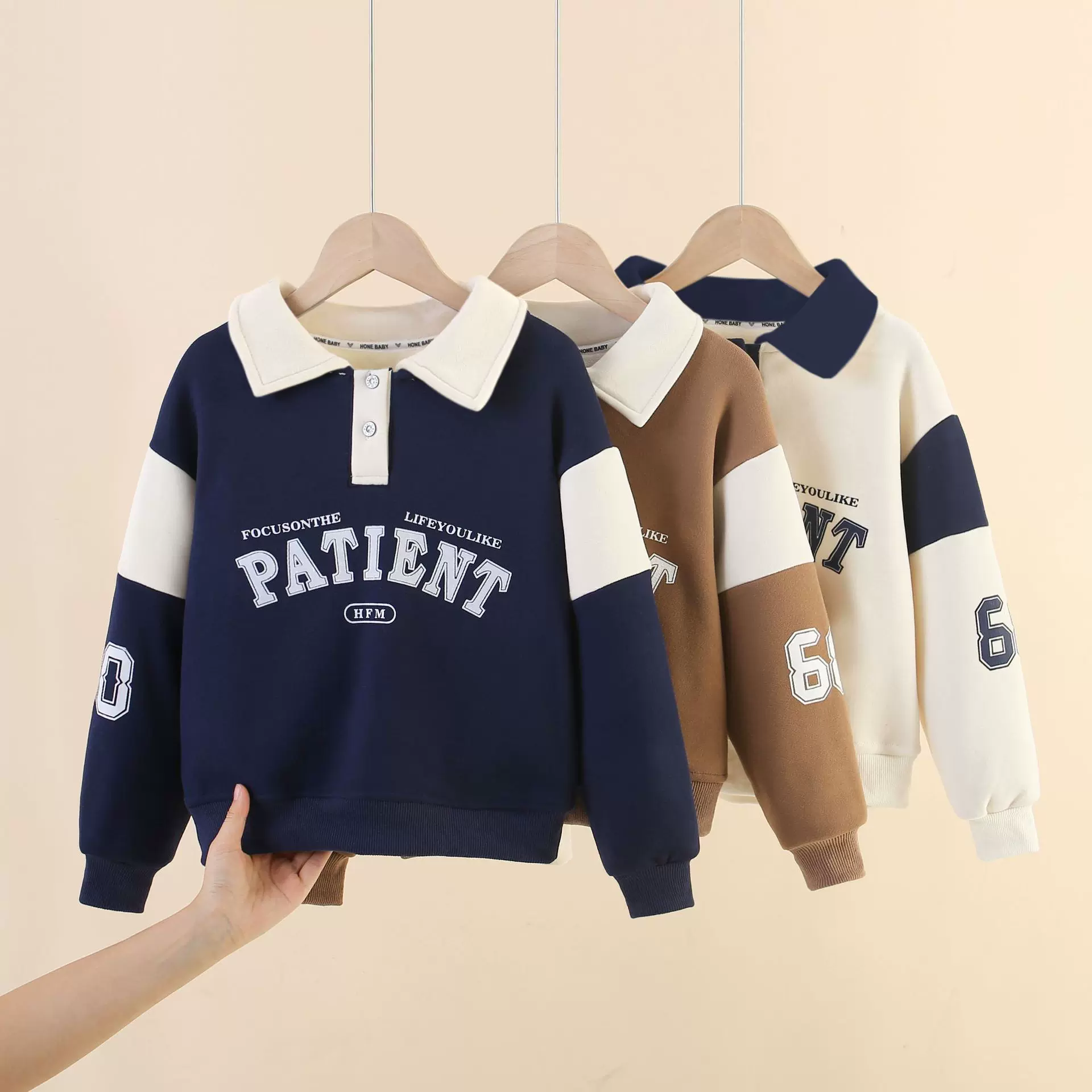 儿童POLO卫衣长袖翻领男童加厚卡通洋气上衣秋冬保暖套头中小童