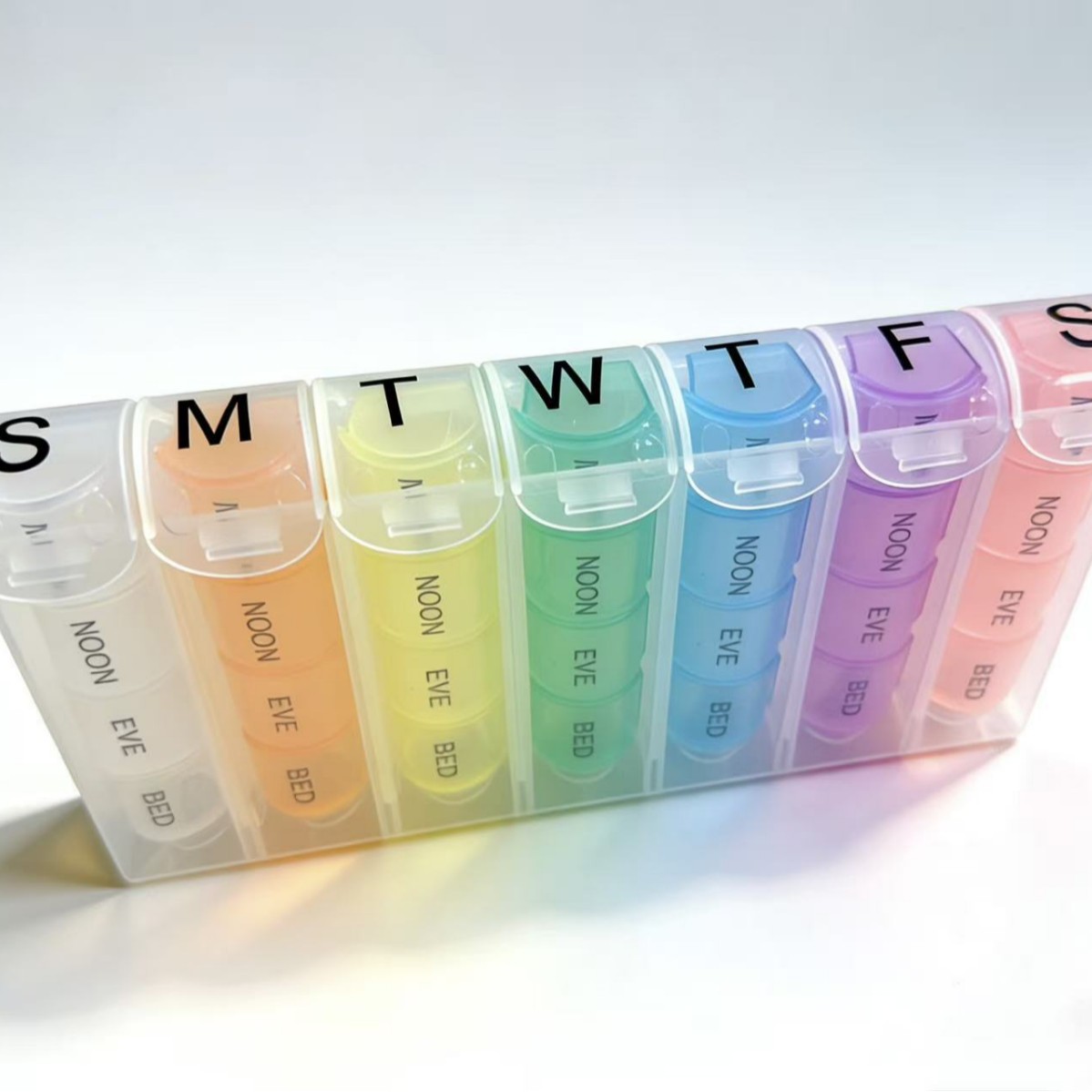 Fábrica directa mini color 28 caja de primavera de una semana caja de píldoras colorida 28 caja de píldoras semanales