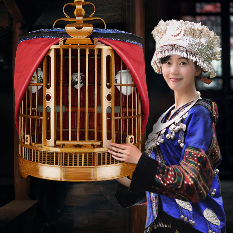 Guizhou Kaili Thrushcross Cage Handmade Three-skin Cage Old Bamboo Boutique Bamboo Large Bago Myna Thrushcross Cage