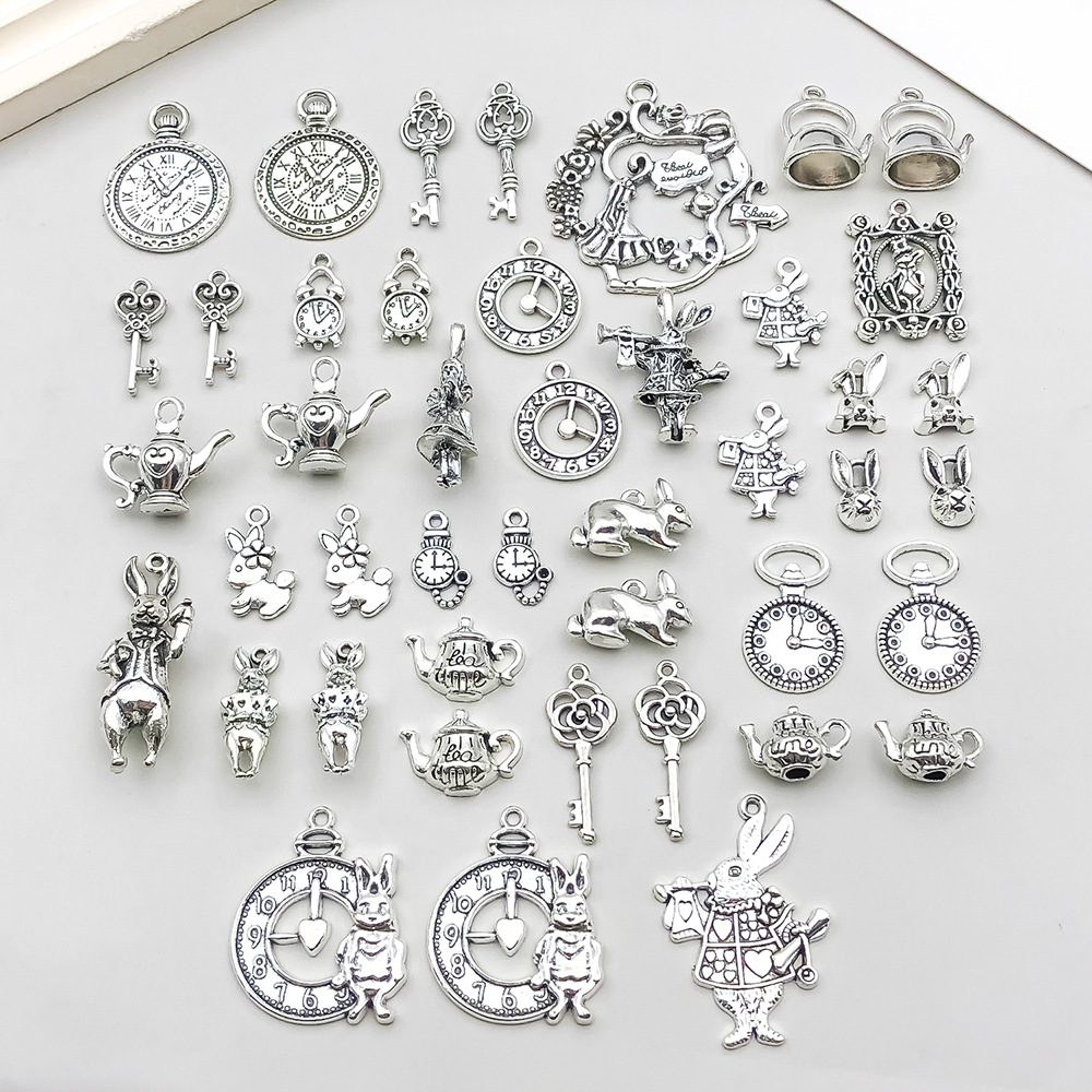 1 New Cross-Border Mix 44 Ancient Silver Alice Dress Rabbit Girl Pendant Pendant Jewelry Accessories