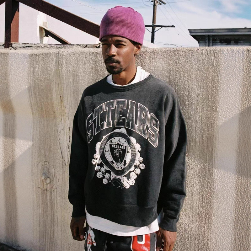 Saint of Michael Co-Branded Denim Tears Kapok Distressed Round Neck Retro Sweatshirt for Men