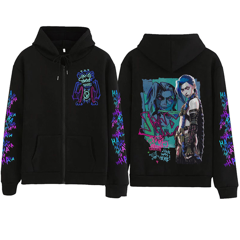 Hot Anime Jinx-Arcane Zipper Hoodie Harajuku Pullover Tops