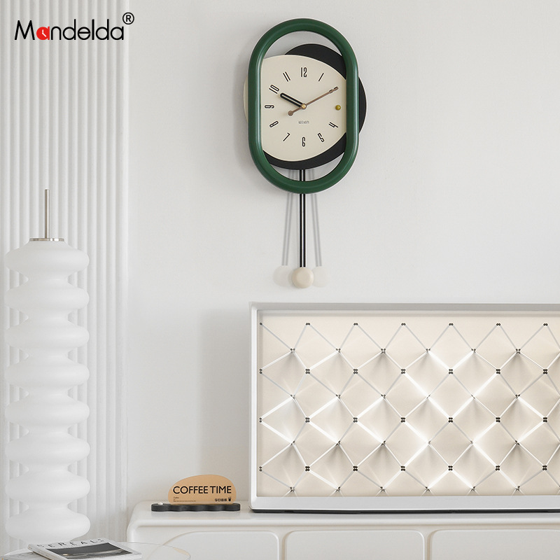 Mandelda Fashionable Cream Style Living Room Creative Wall Clock Modern Minimalist Home Swing Clock Table Wall Decoration