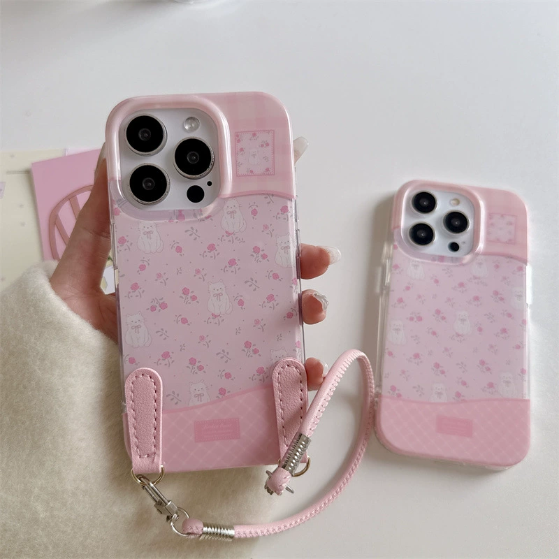 Двойной слой IMD с рисунком цветок яблоко чехол для телефона с ремешком для iPhone 16/16 Pro/16 Pro Max и 13-15