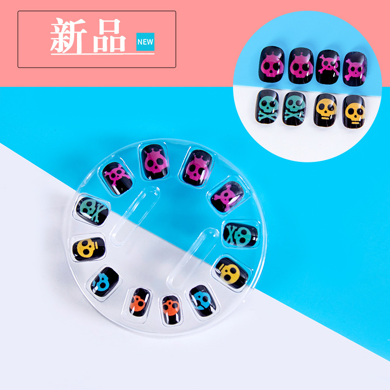 Fashionable Children's Nail Stickers, 12 Pieces, Cross-Border Printed Children's Fake Nail Stickers, Convenient Adhesive Nail Stickers, Ultra-Thin
