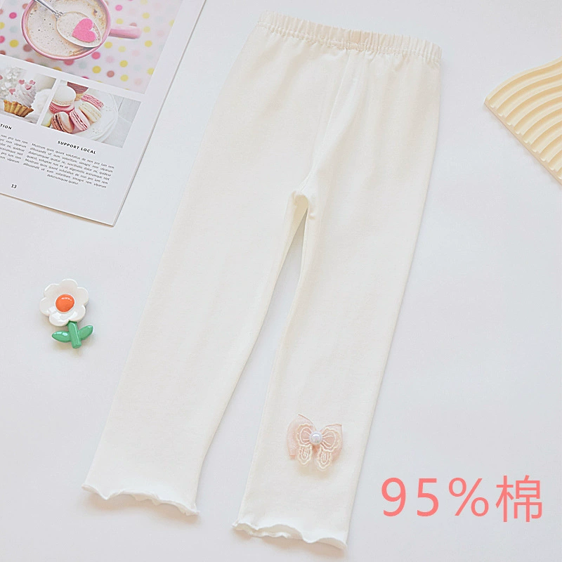 Leggings, summer thin white children's trousers, combed cotton