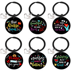 2023 Europe & US Cross-Border Hot-Selling Nurse’s Day Color-Printed Stainless Steel Keychain – American-Style Creative Gift & Festival Souvenir
