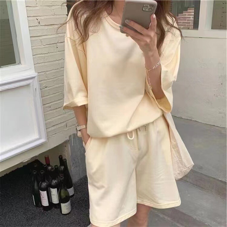 Plus Size Casual Sports Suit for Women Spring and Summer Korean Style Ins Trendy Loose Slimming Look Shorts Short-Sleeved Fashion Two-Piece Set
