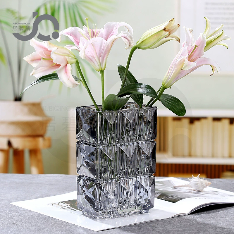 Glass Vase Rousseau Series, European-style Luxury, Black & Red Accent, 21×17.5×31.5 cm