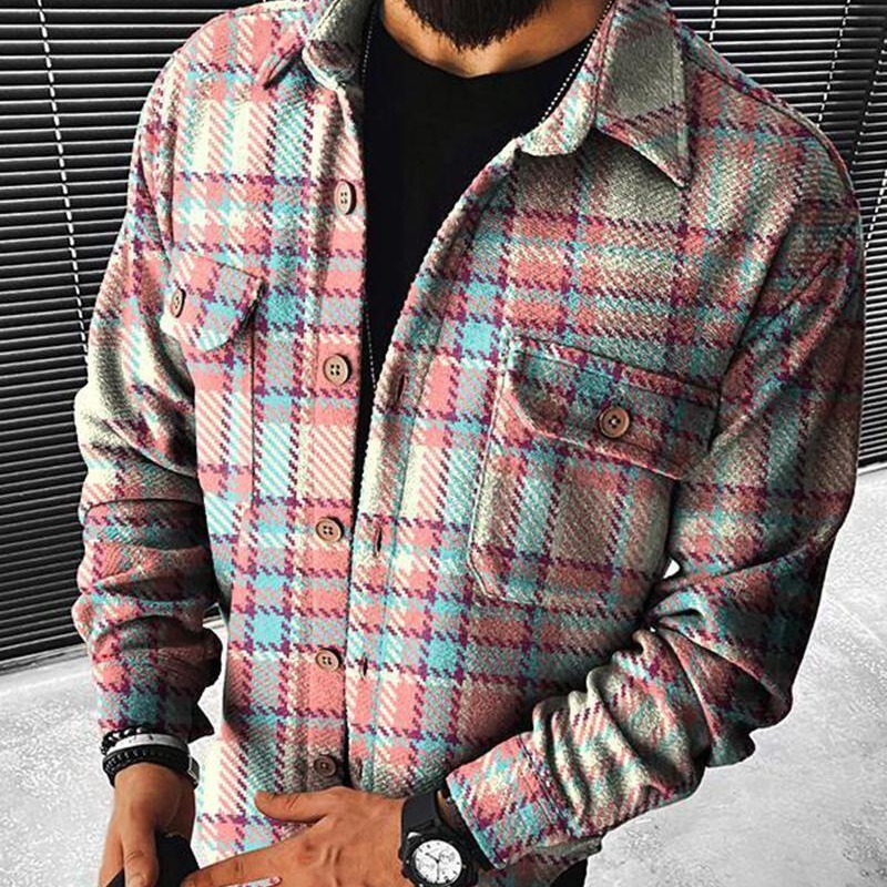 2025 Autumn/Winter Men's Diamond Pattern 3D Digital Print Loose Jacket Full Print 3D Button Cardigan