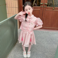 女童連衣裙夏裝2024新款寶寶周歲禮服國風漢服裙子兒童公主裙套裝