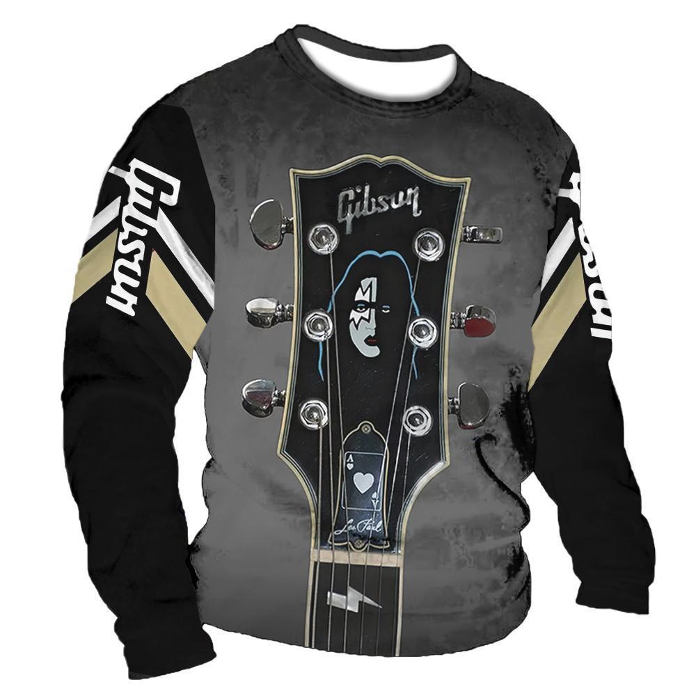 2022 retro hombres 3D digital placket abierto de siete botones Camiseta de manga larga de los hombres de guitarra patrón transfronterizo estación independiente