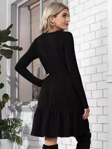 2025 European and American Cross-border Elegant Round Neck Pleated Polyester Dress