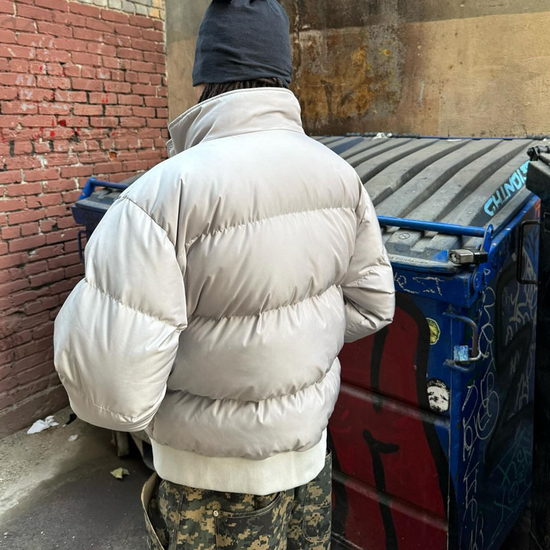 跨境外贸新款撞色格子拼接内衬保暖棉服男女款立领街头时尚棉服|undefined