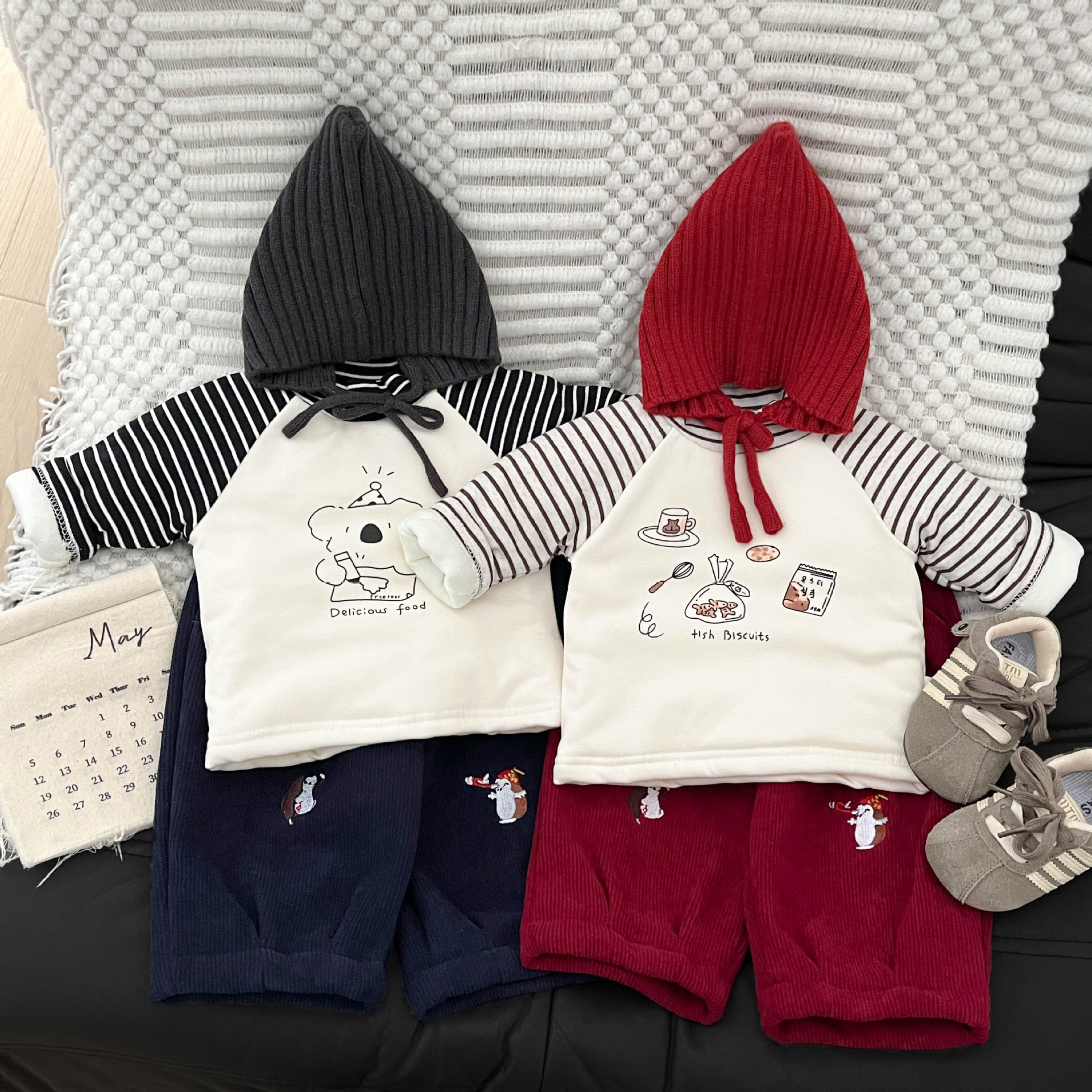 Niños con camisa de base de lana versátil otoño y invierno nuevo estilo bebé hombre y mujer rayas de color contrastante grueso chaqueta cálida