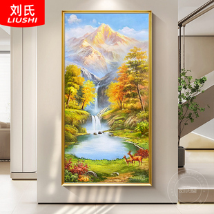 Jinshan Cornucopia Decorative Painting Fu Lu Accompanied by Hand-painted Landscape Oil Painting Porch Vertical Mural High Mountain and Running Water Hanging Painting