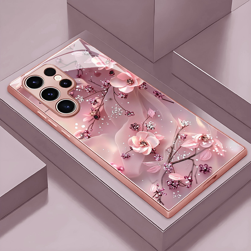 Sparkling Diamond Cherry Blossom Branch Design Is Suitable for Samsung S25Edge Tempered Glass Phone Case S26Ultra/S23/S21Fe Sparkling Diamond Cherry Blossom Branch Design Is Suitable for Samsung S25Edge Tempered Glass Phone Case S26Ultra/S23/S21Fe
