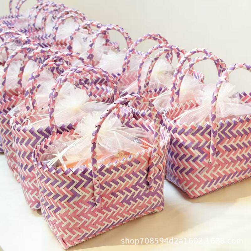 New Colorful Pp Handmade Woven Bag DIY Baby Full-Month Gift Children's Fresh Color-Blocking Tote Bag New Colorful Pp Handmade Woven Bag DIY Baby Full-Month Gift Children's Fresh Color-Blocking Tote Bag