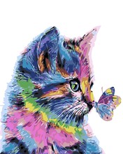 高档手工diy数字油画 手绘书房客厅猫咪蝴蝶数字油画