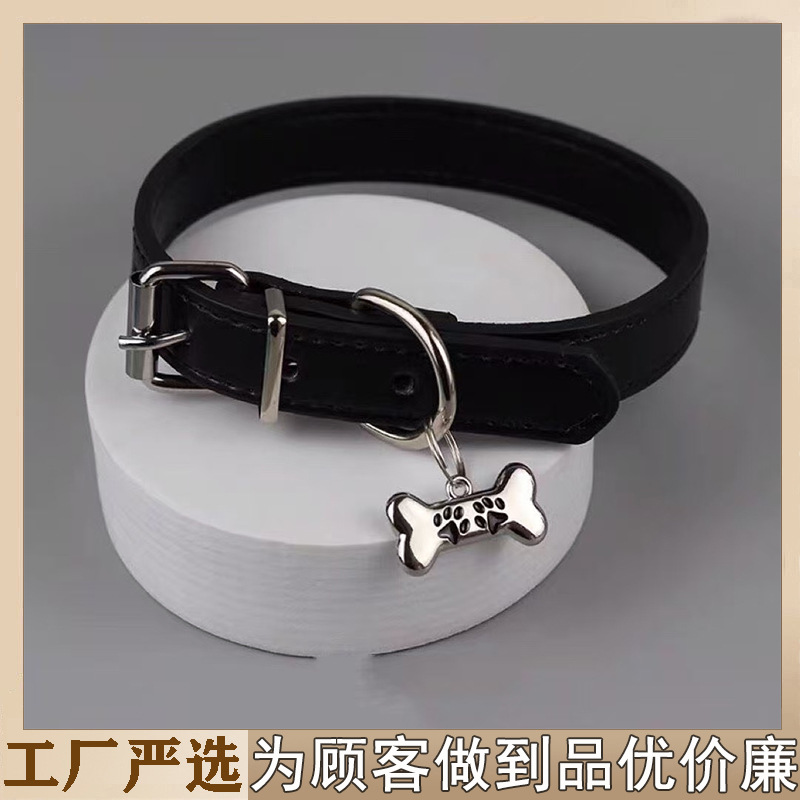 Secret Realm "Belonging" Bone Tag Collar Couple Personalized Leather Puppy Leash Niche Design K9
