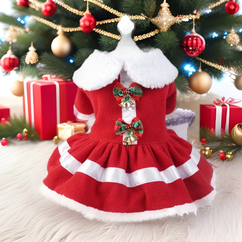 Para mascotas ropa de Navidad perro pequeño perro Navidad copo de nieve Santa Claus felpa engrosada rojo vacaciones nuevo producto