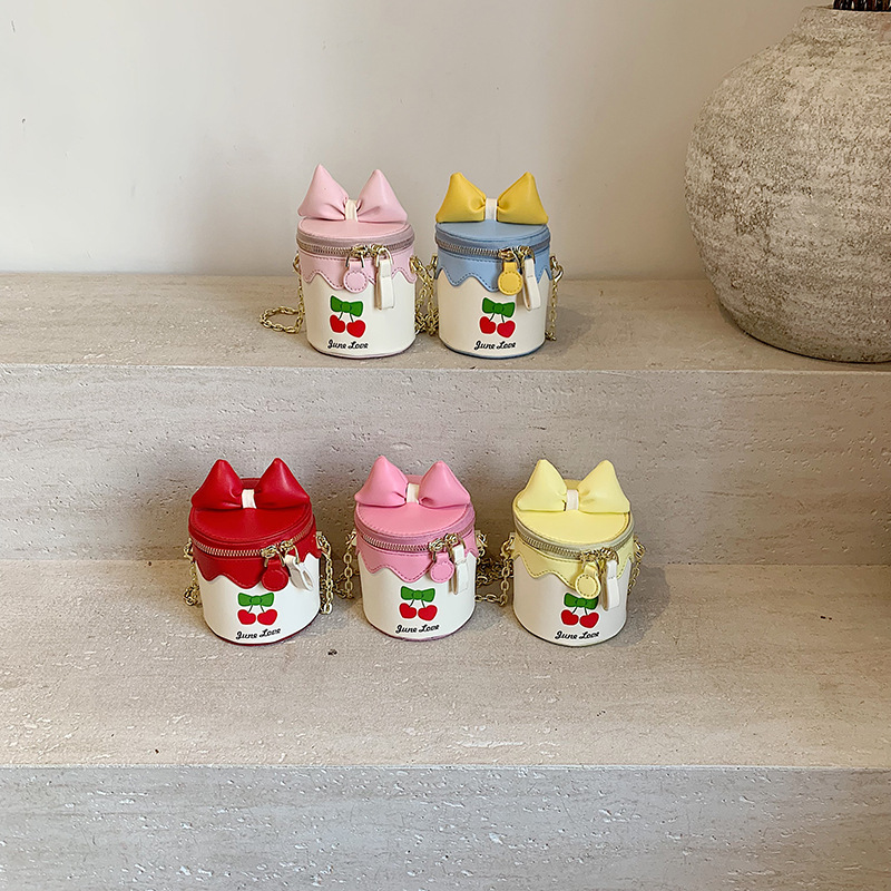 Pequeño bolso de hombro fresco mini niña lindo lazo cereza estampado bebé bolso de cubo nuevo bolso para niños