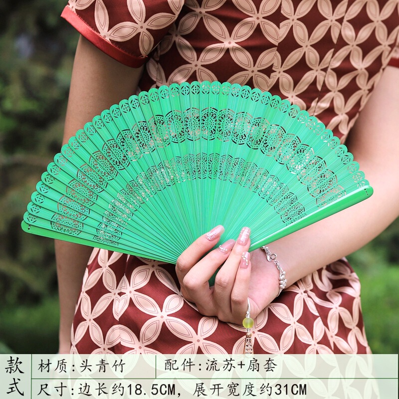 古风扇子纯色果绿色全竹小折扇女式随身夏季折叠复古汉服旗袍舞蹈|undefined