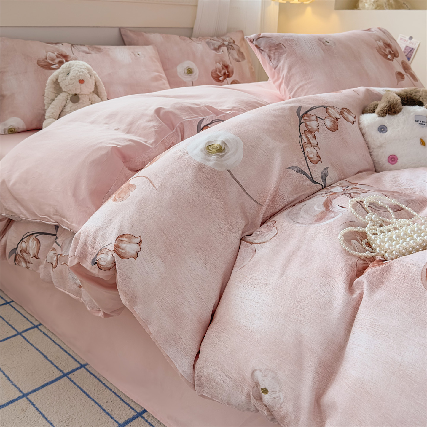 Cama de cuatro piezas 100% algodón para dormir desnudo, cubierta doméstica de colcha doble, ropa de cama universal de cuatro estaciones