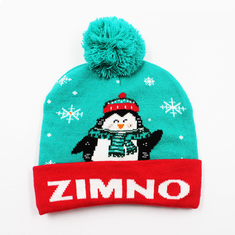 Fabricante transfronterizo de gorros navideños europeos y americanos tejidos en jacquard, gorros navideños de lana con luces LED, gorros navideños con pompón y bufandas. image 11