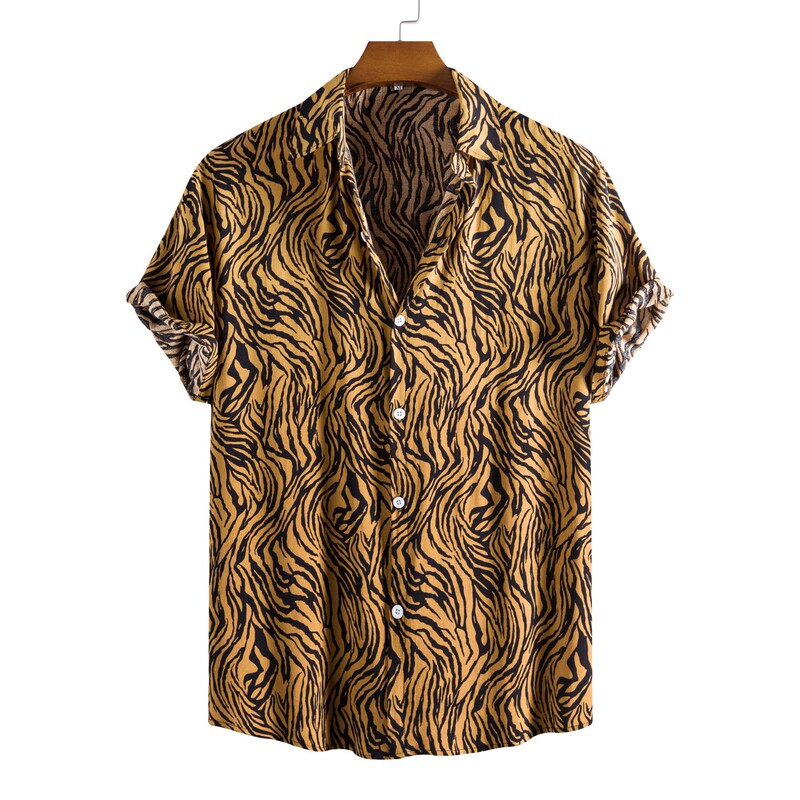 26/27 2021 Men's New Fashion Trend Casual Leopard Print Short-Sleeved Shirt Cross-Border Dropshipping