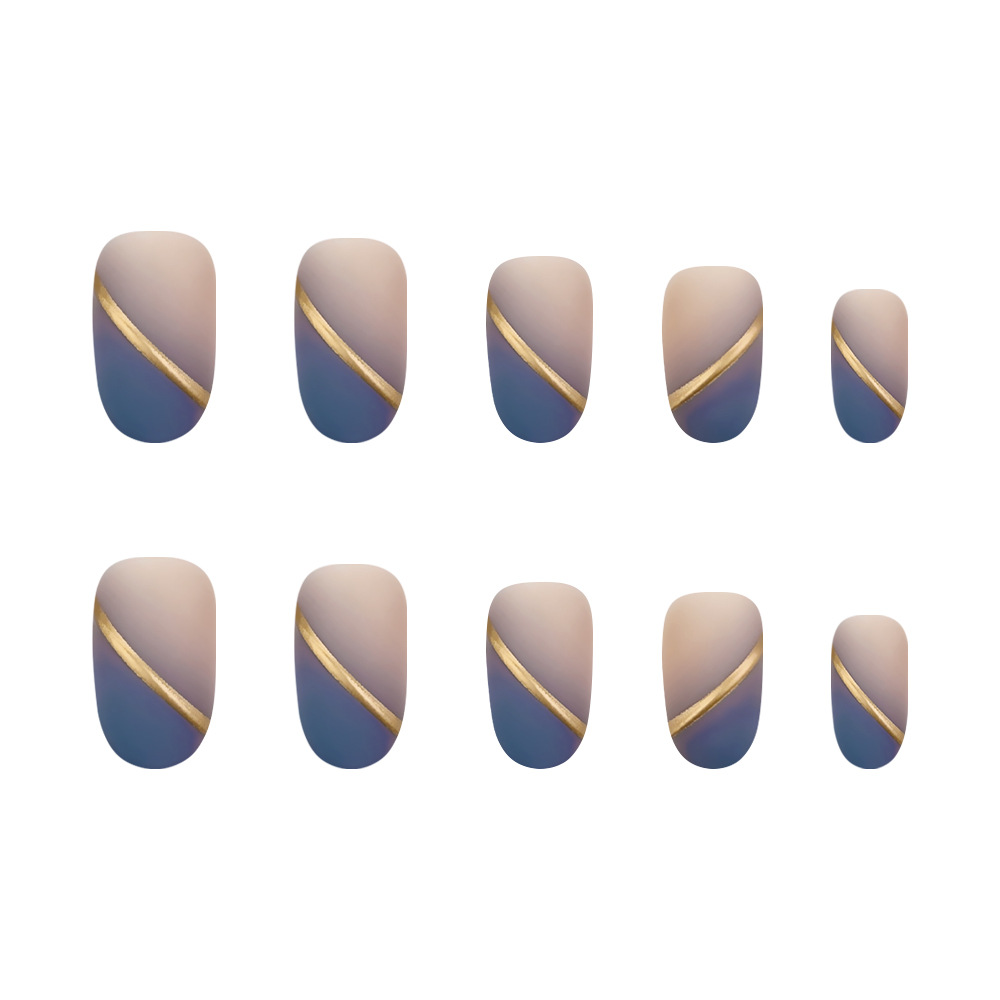 Verano 3D estereoscópico LIP dorado para usar uñas insertadas en niebla azul azul, 24 piezas de uñas falsas transfronterizas suministro directo image 5