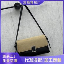 跨境复古潮流拼接单肩包金属方扣质感腋下包新款秋冬百搭斜挎包包