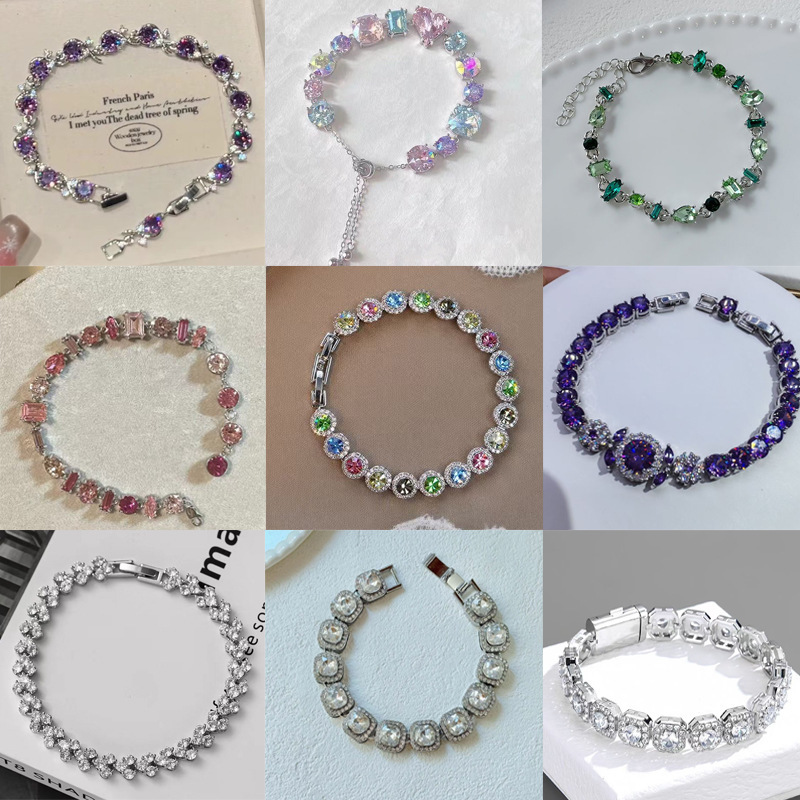 French-Style Light Luxury Colored Diamond Bracelet for Women, New Cross-Border Fashion, Personalized Design, Exquisite and High-End Feel, Versatile Jewelry