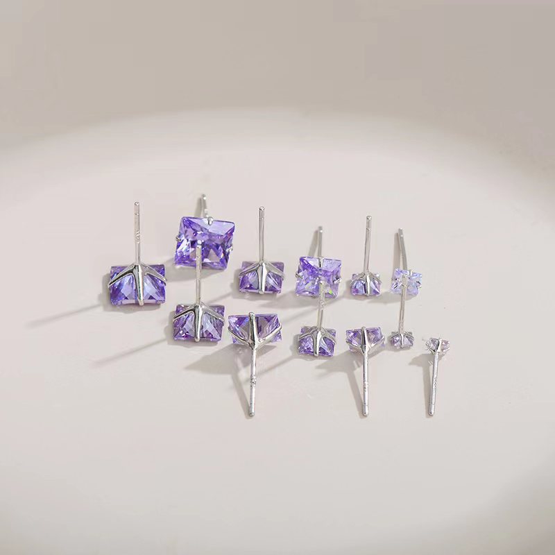 Square Pattern 1 Pair 925 Sterling Silver 925 Sterling Silver Earrings Square Ear Studs