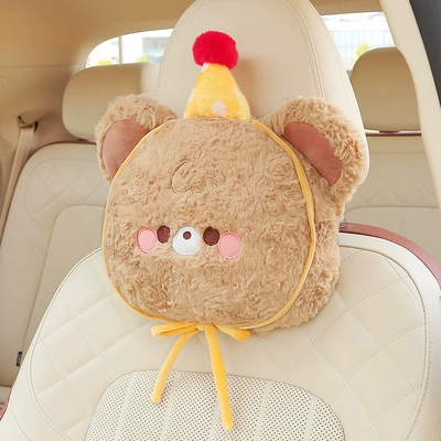 Car Headrest Waist Cartoon Car Seat Pillow Neck Pillow Cute Plush Car Rear Seat Backrest Waist Pad (Headrest) - beige-bear-headrest