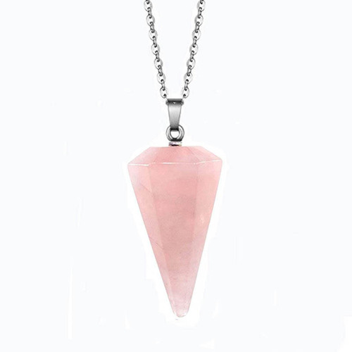 European and American large amethyst rose quartz natural stone pendant hexagonal column conical pendulum faceted crystal pendant necklace