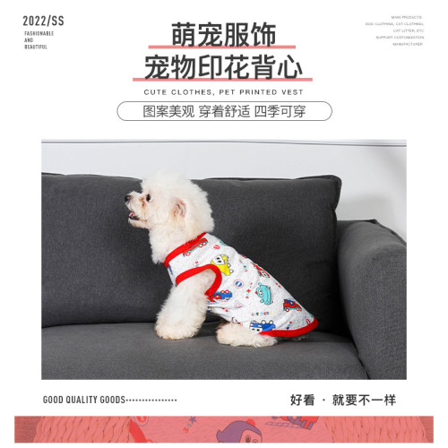 Ready-to-ship wholesale universal dog and pet vests with cartoon prints—cat clothing for puppies, small dogs, and pets