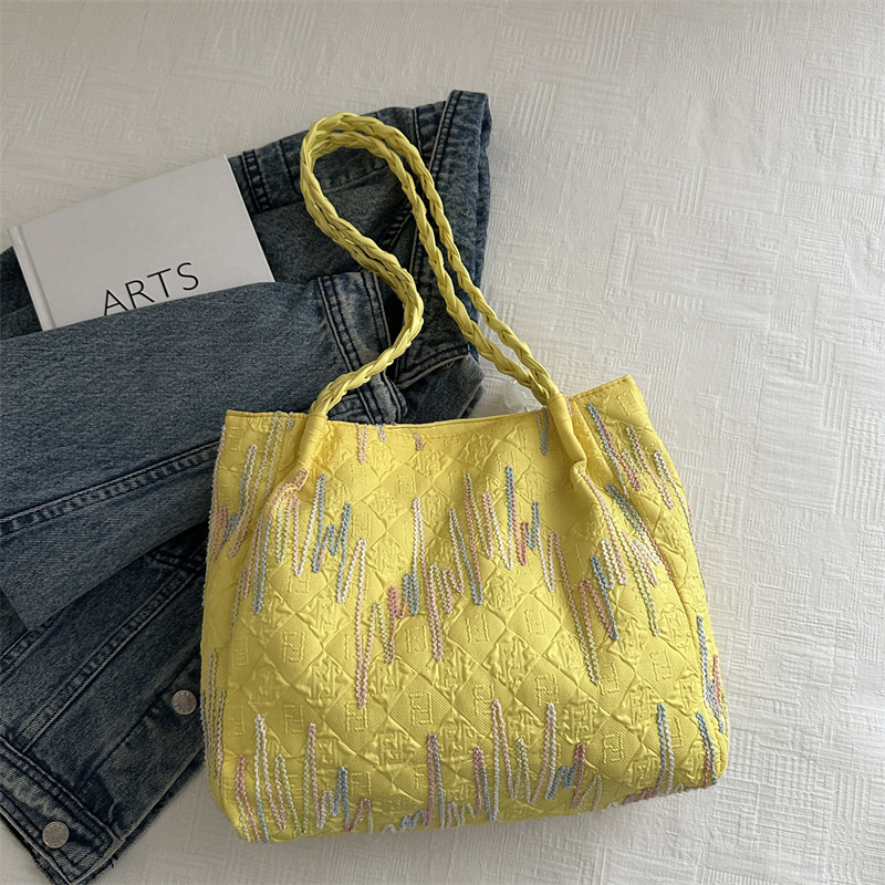 Bolsa de lona bordada a rayas de gran capacidad para mujeres 2024, nueva bolsa de hombro para estudiantes universitarios de clase