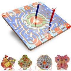 Children's Wooden Magnetic Writing Maze Ball Maze Circular Track Intelligence Development Toy Teaching Aids Wholesale