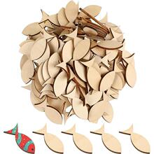 50pcs木鱼切割鱼切割形状DIY艺术工艺品木制装饰片