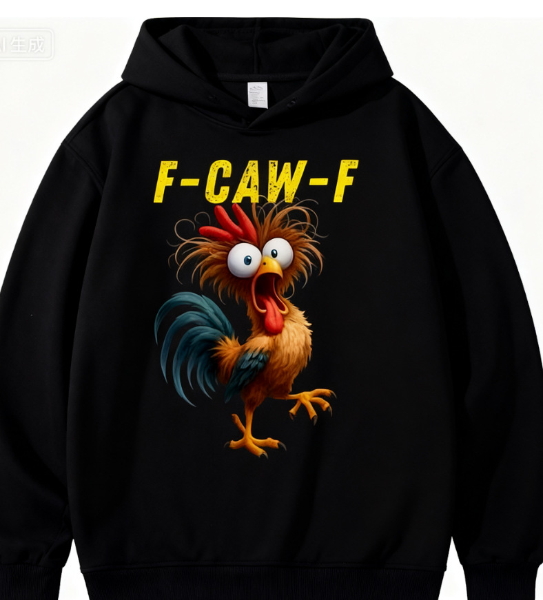 亚马逊独立站欧码有趣的鸡和乌鸦F-Caw-F引用公鸡梗T恤连帽卫衣