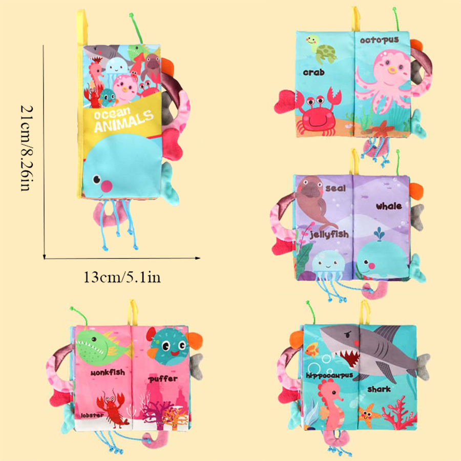 Libro de tela transfronterizo para bebés, educación temprana, con cola de animal tridimensional, masticable, resistente a desgarros, juguete calmante para bebés