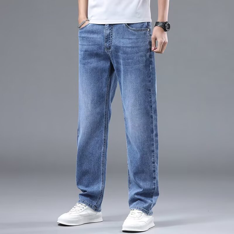 High-end blue men's straight-leg jeans, 2026 autumn new model, washed stretch casual versatile trendy brand long pants