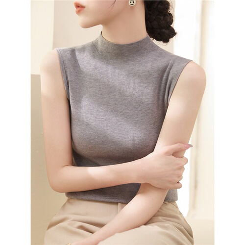 Summer Lyocell Tencel Fitted Sleeveless Knit Top New Fashion Half-Neck Ice Silk Backless Tank Top for Women