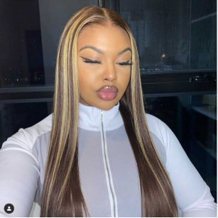 New European and American cross-border wig for women summer gradient dyed medium-parted long straight hair high-temperature silk chemical fiber simulated human hair headgear