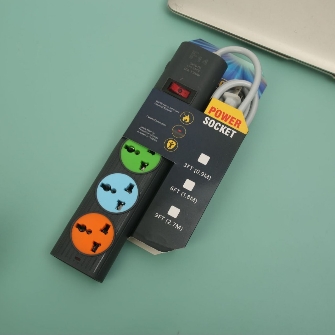 家用多功能插座纸卡包装3FT电源插线板欧标美标英标带指示灯插排