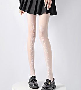 Sweet Ocean Printed White Silk Stockings Pure and Cute Lolita Socks Women's Spring and Summer Thin White Pantyhose