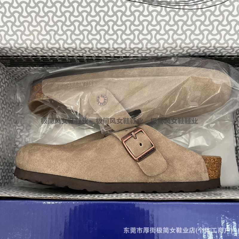 [Leather High Version] Birkenth Shoes Waterproof Real Cork Full Cowhide Leather Thick-soled Lazy Baotou Half Slippers for Outer Wear
