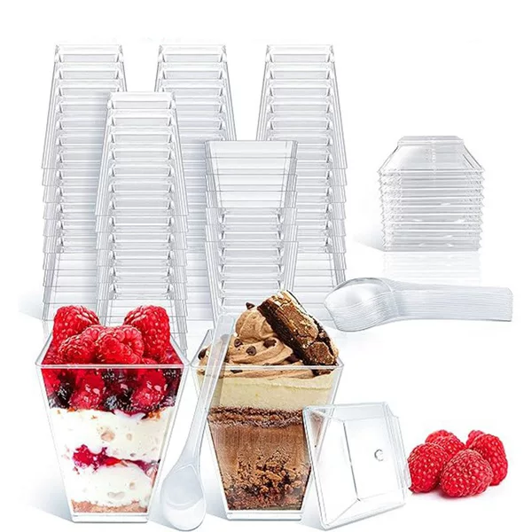 5oz Transparent 160ml Plastic Square Cup Pet Lid Mousse Cup Ps Pudding Cup Dessert Cup 50 Pieces 30 Pieces Set
